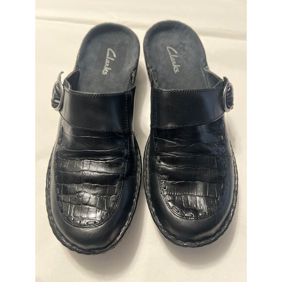Clarks Womens Black Leather Slip-On Mules 8 - Picture 10 of 11